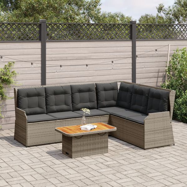 vidaXL 5 pcs conjunto lounge de jardim c/ almofad&otilde;es vime PE cinzento