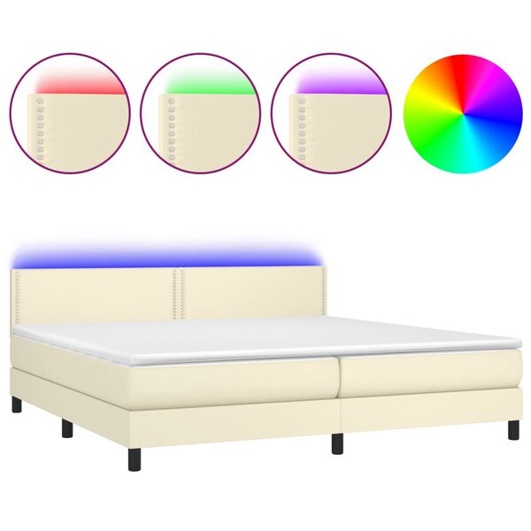 vidaXL Cama box spring c/ colch&atilde;o/LED 200x200cm couro artificial creme