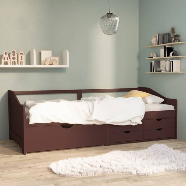 vidaXL Sofá-cama 3 lugares c/ gavetas 90x200 cm pinho castanho-escuro