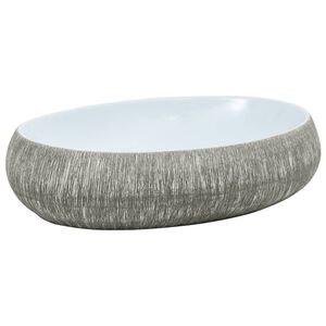 vidaXL Lavat&oacute;rio de bancada oval 59x40x15 cm cer&acirc;mica cinza e azul