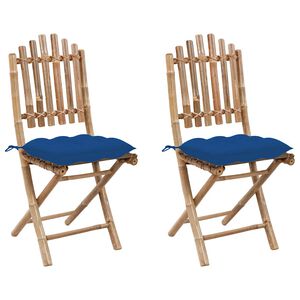 vidaXL Conjunto de 2 cadeiras dobr&aacute;veis com almofadas em bambu.