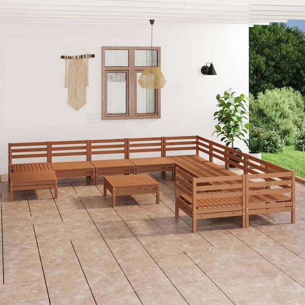 vidaXL 12 pcs conjunto lounge de jardim pinho maci&ccedil;o castanho mel