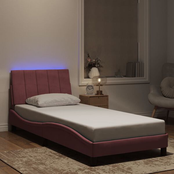 vidaXL Estrutura de cama com LED sem colch&atilde;o Hanko 90x190 cm veludo rosa
