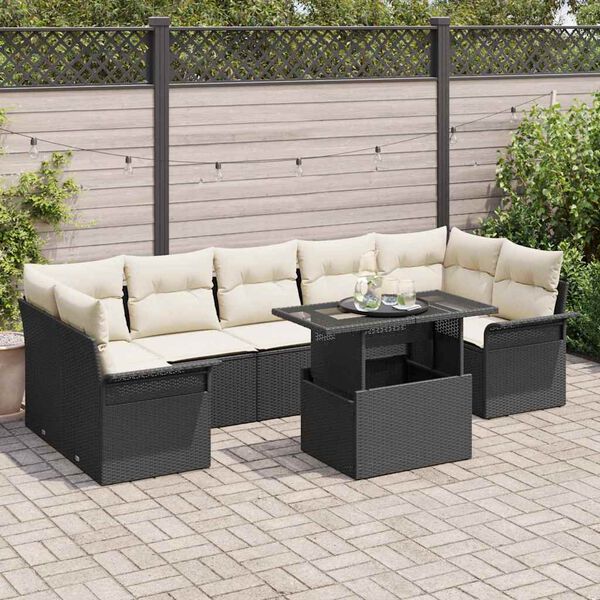 vidaXL Conjunto de Sof&aacute; de Jardim 8 pcs Preto Rattan Sint&eacute;tico