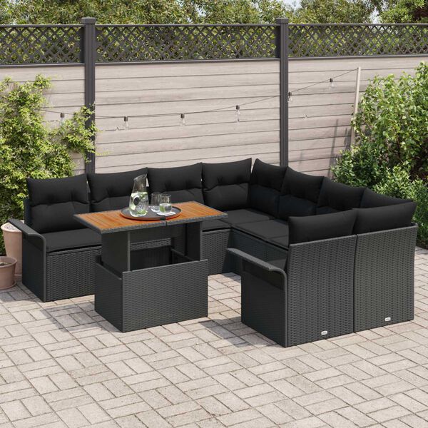 vidaXL Conjunto de Sof&aacute; de Jardim 9 pcs Preto Rattan Sint&eacute;tico