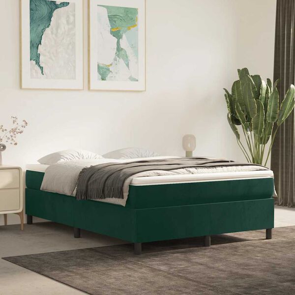 vidaXL Estrutura de cama com molas 140x200 cm veludo verde-escuro