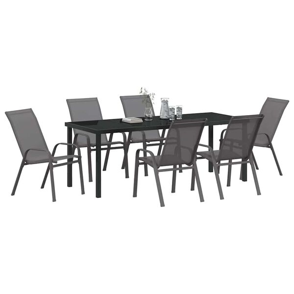 vidaXL Conjunto de Jantar para Jardim 7 pcs Cinza e Preto