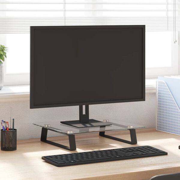 vidaXL Suporte para monitor 40x35x8 cm vidro temperado e metal preto