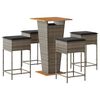 vidaXL 5 pcs conjunto de bar p/ jardim c/ almofad&otilde;es vime PE cinzento