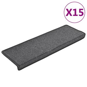 vidaXL Tapetes de escada 15 pe&ccedil;as 65x21x4 cm cinza escuro com borda retangular