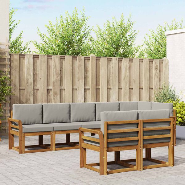 vidaXL Conjunto de Sof&aacute;s para Exterior 8 pcs Cinza Natural e Claro