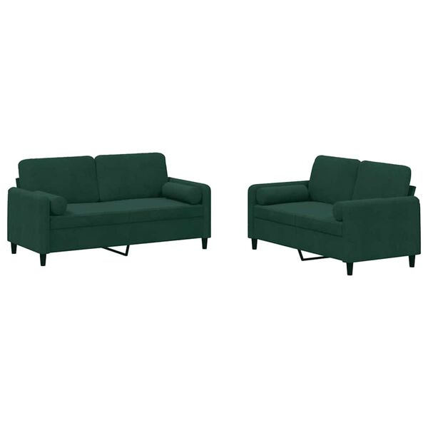 vidaXL 2 pcs conjunto de sof&aacute;s com almofadas veludo verde-escuro