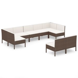 vidaXL 9 pcs conjunto lounge jardim c/ almofad&otilde;es vime PE castanho