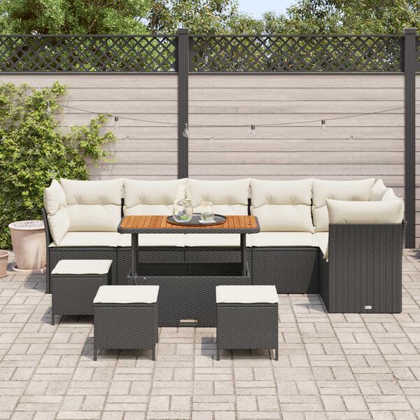 vidaXL Conjunto de Sof&aacute; de Jardim com almofada 10 pcs Preto e creme