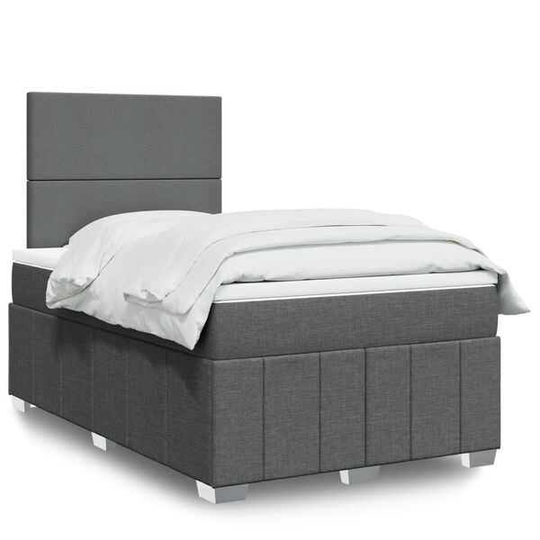 vidaXL Cama boxspring com colch&atilde;o 120x190 cm tecido cinzento-escuro