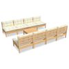 vidaXL 9 pcs conjunto lounge jardim c/ almofad&otilde;es creme pinho maci&ccedil;o