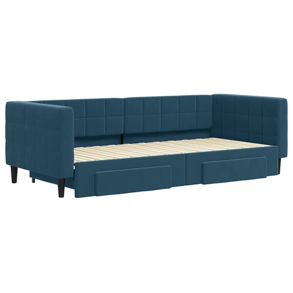 vidaXL Sof&aacute;-cama com gavet&atilde;o e gavetas 90x200 cm veludo azul