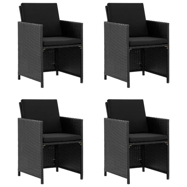 vidaXL 5 pcs conjunto jantar exterior com almofad&otilde;es vime PE preto