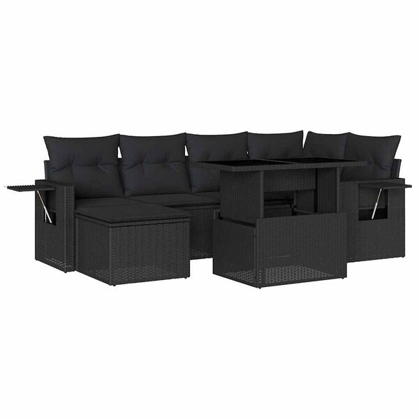 vidaXL 7 pcs conjunto de sof&aacute;s p/ jardim c/ almofad&otilde;es vime PE preto