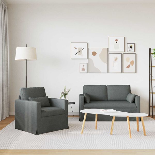 vidaXL Sof&aacute; 2 pcs Cinza Escuro