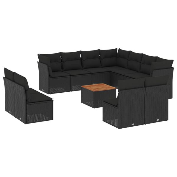 vidaXL 12 pcs conjunto de sof&aacute;s de jardim c/ almofad&otilde;es vime PE preto