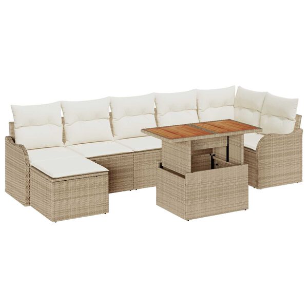 vidaXL Conjunto de Sof&aacute; de Jardim 8 pcs Bege Rattan Sint&eacute;tico