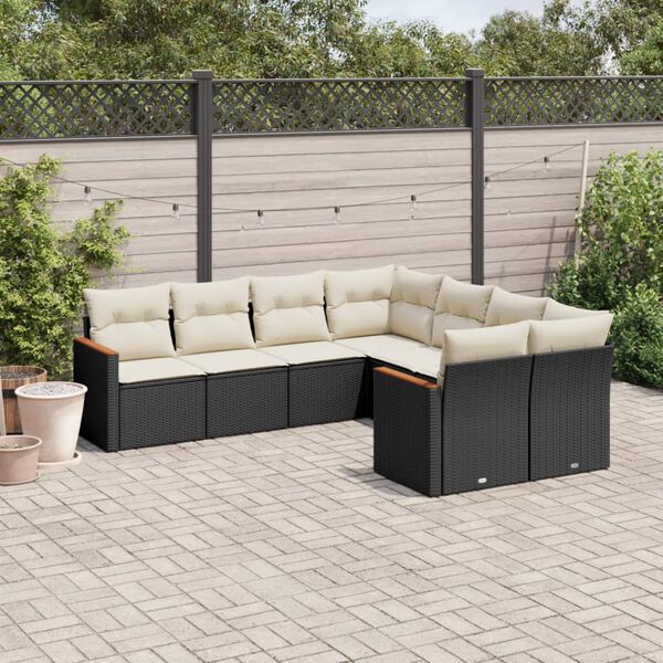 vidaXL 8 pcs conjunto sof&aacute;s de jardim com almofad&otilde;es vime PE preto