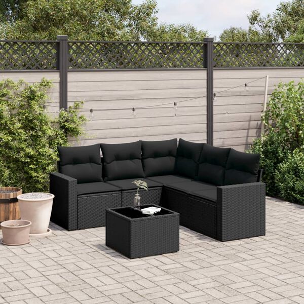vidaXL 6 pcs conjunto sof&aacute;s de jardim c/ almofad&otilde;es vime PE preto