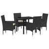 vidaXL Conjunto de Jantar para Jardim com almofada 5 pcs Preto vime PE