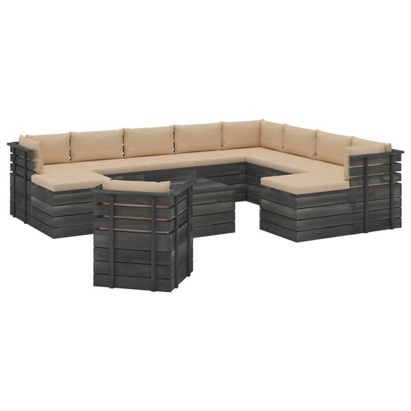 vidaXL 12 pcs conjunto lounge de paletes com almofad&otilde;es pinho maci&ccedil;o