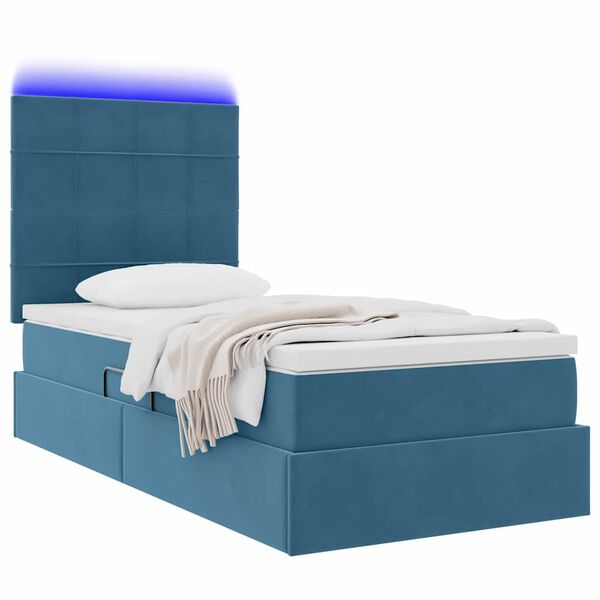 vidaXL Cama com arruma&ccedil;&atilde;o e LED com led Azul Escuro 90 x 190 cm Veludo