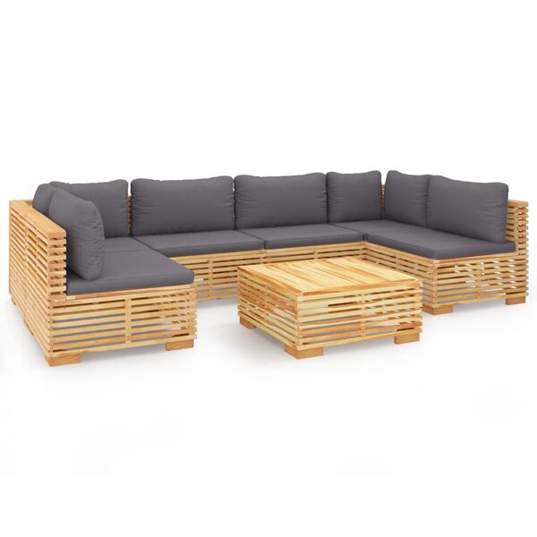 vidaXL 7 pcs conjunto lounge jardim c/ almofad&otilde;es madeira teca maci&ccedil;a