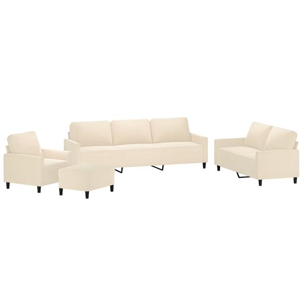 vidaXL 4 pcs conjunto de sof&aacute;s com almofad&otilde;es veludo cor creme