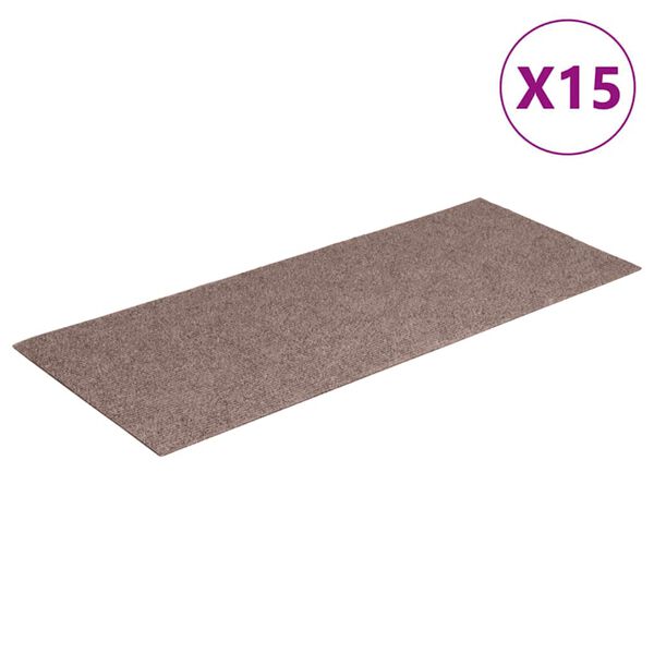 vidaXL Tapetes de escada autoadesivos 15 pe&ccedil;as 60x25 cm marrom claro retangular