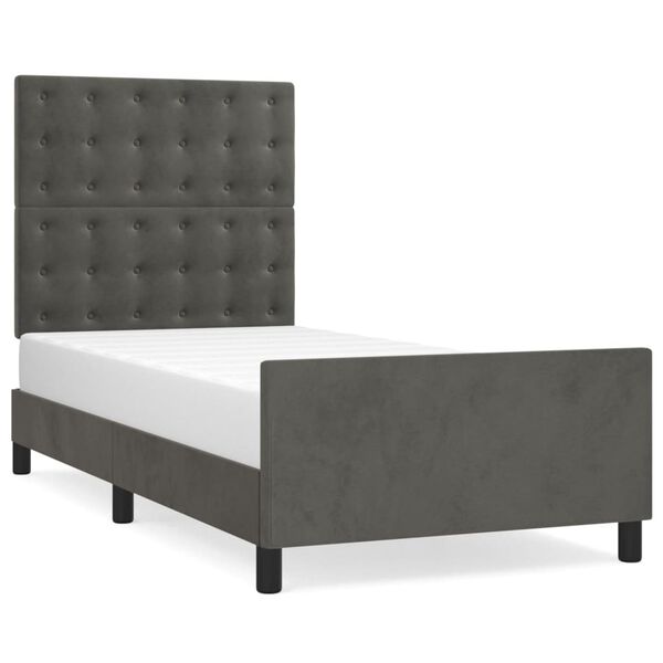 vidaXL Estrutura de cama sem colch&atilde;o 90x190 cm veludo cinzento-escuro