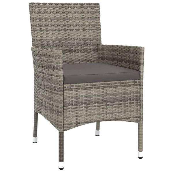 vidaXL 3 pcs conjunto bistrô de jardim c/ almofadões vime PE cinza