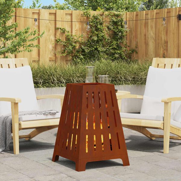 vidaXL Fire Pit Castanho 50 x 50 x 70 cm A&ccedil;o resistente &agrave;s intemp&eacute;ries