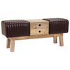 vidaXL banco 110 x 30 x 45 cm Couro Verdadeiro Marrom Escuro