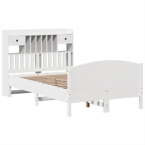 vidaXL Cama com estante sem colch&atilde;o 135x190 cm pinho maci&ccedil;o branco