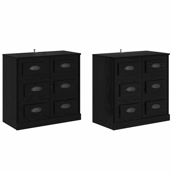 vidaXL Aparadores com gaveta 2 pcs Carvalho Preto 70 x 35,5 x 67,5 cm