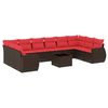 vidaXL Conjunto de sof&aacute; de jardim com 11 pe&ccedil;as e almofadas em rattan sint&eacute;tico marrom