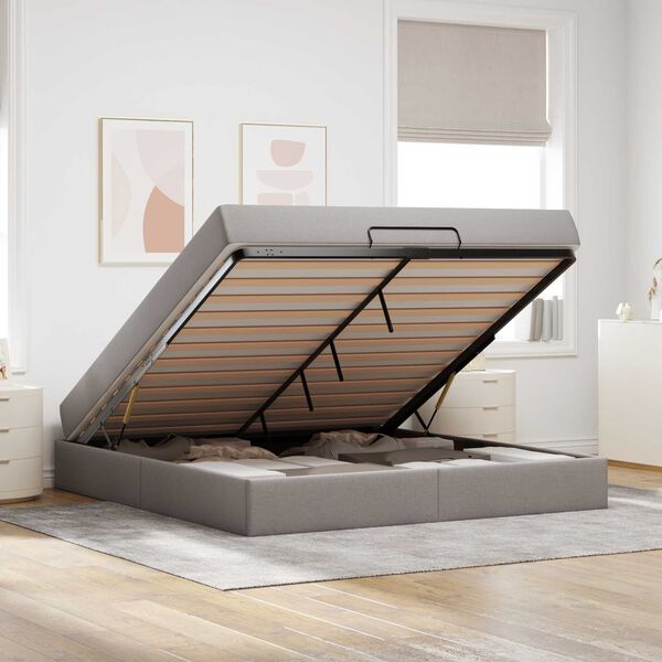 vidaXL Estrutura de cama com colch&atilde;o 2 pcs Cinzento-acastanhado tecido