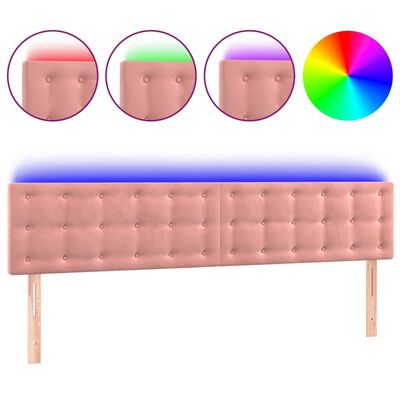 vidaXL Cabeceira de cama c/ luzes LED veludo 160x5x78/88 cm rosa
