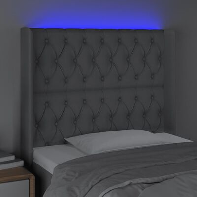 vidaXL Cabeceira cama c/ luzes LED tecido 103x16x118/128cm cinza-claro