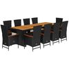 vidaXL 11 pcs conjunto de jantar p/ jardim c/ almofad&otilde;es vime PE preto