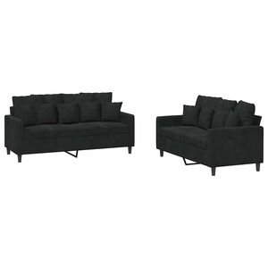 vidaXL 2 pcs conjunto de sof&aacute;s com almofad&otilde;es veludo preto