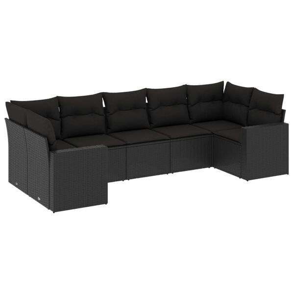 vidaXL 7 pcs conjunto de sof&aacute;s p/ jardim c/ almofad&otilde;es vime PE preto