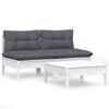 vidaXL 3 pcs conj. lounge de jardim com almofad&otilde;es antracite pinho