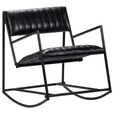 vidaXL Cadeira de baloiço em couro genuíno preto