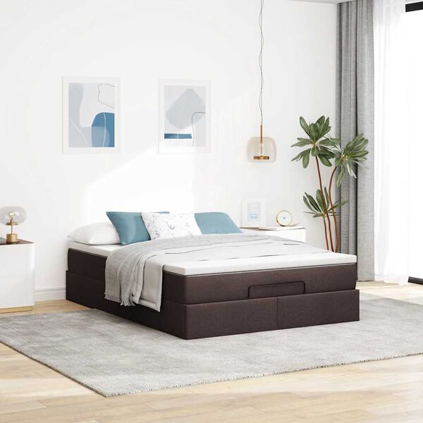 vidaXL Estrutura cama otomana colch&atilde;o 140x190cm tecido castanho escuro